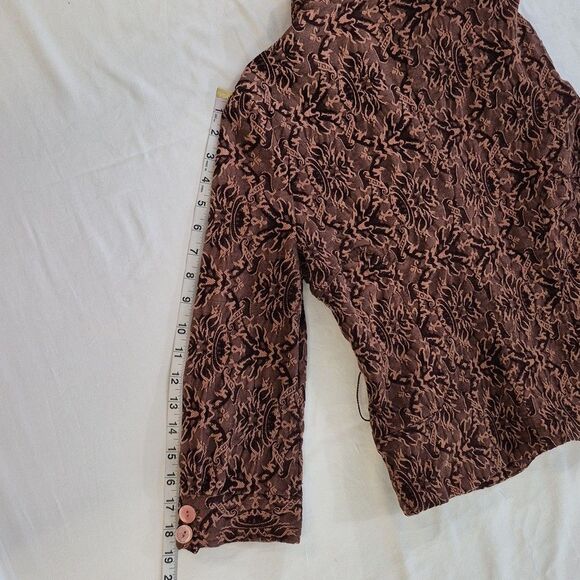 Vintage 90s Y APPAREL Women's Jacket Self Belt Standup Ruffle Collar Brown Small - Picture 14 of 15